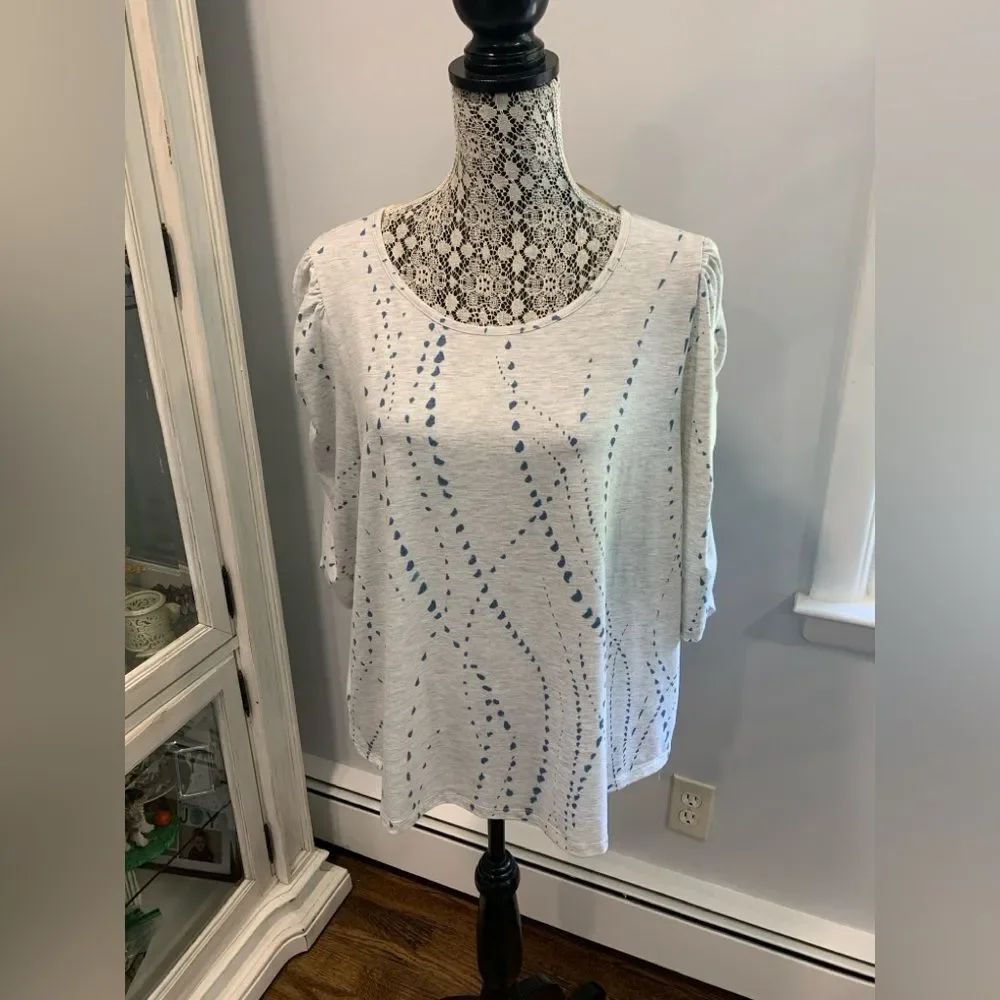 Democracy Cream and Blue  3/4 Sleeve Tunic